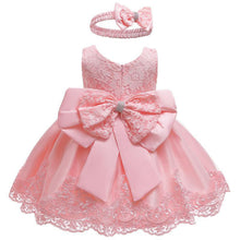 Load image into Gallery viewer, đ¶ăBaby DressăCotton Christening Gown | Lace Pinafore + Bow Headband Set