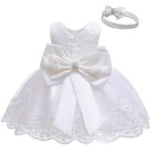 Load image into Gallery viewer, đ¶ăBaby DressăCotton Christening Gown | Lace Pinafore + Bow Headband Set