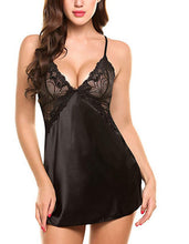 Cargar imagen en el visor de la galería, 🔥【Seductive Set】Faux Silk V-Neck Chemise | Back Cross Strap Nightdress | Plus Size Lingerie