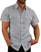 Charger l'image dans la galerie, Men's Summer Linen Shirt - Short Sleeve Casual Button Down with Contrast Collar & Relaxed Fit