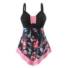 Carica l'immagine nel visualizzatore di Gallery, Plus Size High-Cut Conservative Quick-Dry Tankini Swimsuit for Women – Floral Print, Backless, Modest Coverage with Removable Bra Pads, No Underwire