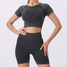 Load image into Gallery viewer, 「Curve Goddess」Plus Size Yoga Set ✨ Slim Fit Tee & Washed Shorts