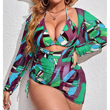 Cargar imagen en el visor de la galerĂa, đăPlus Size Swimweară3-Piece High Waist Swimsuit | Sheer Cover-Up | Padded Bikini Set