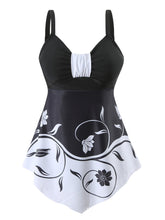 Carica l'immagine nel visualizzatore di Gallery, Plus Size High-Cut Conservative Quick-Dry Tankini Swimsuit for Women – Floral Print, Backless, Modest Coverage with Removable Bra Pads, No Underwire