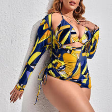 Cargar imagen en el visor de la galerĂa, đăPlus Size Swimweară3-Piece High Waist Swimsuit | Sheer Cover-Up | Padded Bikini Set