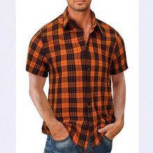 Load image into Gallery viewer, European & American Men's New 3D Printed Short Sleeve Shirt - Stylish Checkered Breathable Open Front Shirt, Turn-Down Collar, Stretch Polyester Casual Top