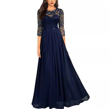 Cargar imagen en el visor de la galería, 👑【Luxury Lady】European Style Lace & Chiffon Evening Dress | Round Neck A-Line Midi Gown | Elegant Banquet Dress