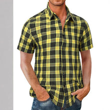 Load image into Gallery viewer, European & American Men's New 3D Printed Short Sleeve Shirt - Stylish Checkered Breathable Open Front Shirt, Turn-Down Collar, Stretch Polyester Casual Top