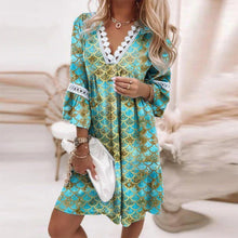 Cargar imagen en el visor de la galerĂa, đ¸ăBohemian SpringăV-Neck Floral Lace Dress | Bell Sleeve Vacation Dress | Casual Princess Style