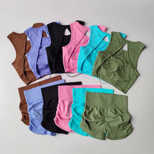 Load image into Gallery viewer, 「Back Beauty」Seamless Yoga Set ✨ Crisscross Top & High-Waist Shorts