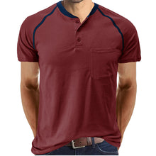 Charger l'image dans la galerie, Men's Henley T-Shirt 2025 - Breathable Cotton Blend Short Sleeve Tee with Raglan Sleeves & Color Blocking