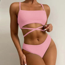 Cargar imagen en el visor de la galería, 🌊【High Waist Bikini】Wave Print Two-Piece | Sexy Backless Swimwear