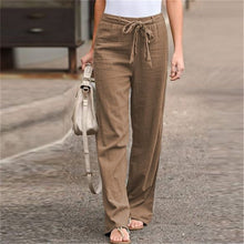 Charger l'image dans la galerie, Women's Linen Wide Leg Pants - Elastic Waist Casual Palazzo Trousers for Summer, Korean Style