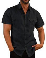 Charger l'image dans la galerie, Men's Summer Linen Shirt - Short Sleeve Casual Button Down with Contrast Collar & Relaxed Fit