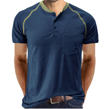 Charger l'image dans la galerie, Men's Henley T-Shirt 2025 - Breathable Cotton Blend Short Sleeve Tee with Raglan Sleeves & Color Blocking