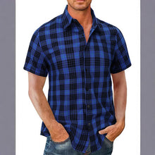 Load image into Gallery viewer, European & American Men's New 3D Printed Short Sleeve Shirt - Stylish Checkered Breathable Open Front Shirt, Turn-Down Collar, Stretch Polyester Casual Top