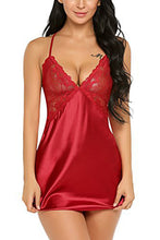 Cargar imagen en el visor de la galería, 🔥【Seductive Set】Faux Silk V-Neck Chemise | Back Cross Strap Nightdress | Plus Size Lingerie