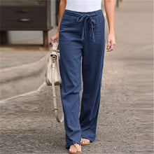 Charger l'image dans la galerie, Women's Linen Wide Leg Pants - Elastic Waist Casual Palazzo Trousers for Summer, Korean Style