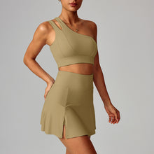 Load image into Gallery viewer, 「Asymmetric Edge」One-Shoulder Yoga Set ✨ Quick-Dry Sports Skirt Outfit