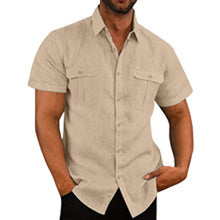 Charger l'image dans la galerie, Men's Summer Linen Shirt - Short Sleeve Casual Button Down with Contrast Collar & Relaxed Fit