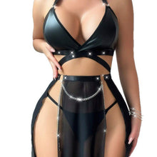 Load image into Gallery viewer, 「Midnight Temptation」 PU Leather & Mesh Lingerie Set ✨ Detachable Straps Bodycon Dress