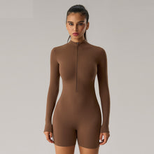 Load image into Gallery viewer, 「Bodysuit Queen」Long Sleeve Zip-Up Jumpsuit ✨ Nylon Yoga Outfit with Booty Lift