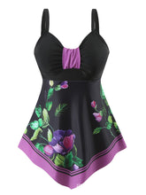 Carica l'immagine nel visualizzatore di Gallery, Plus Size High-Cut Conservative Quick-Dry Tankini Swimsuit for Women – Floral Print, Backless, Modest Coverage with Removable Bra Pads, No Underwire