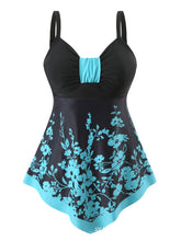 Carica l'immagine nel visualizzatore di Gallery, Plus Size High-Cut Conservative Quick-Dry Tankini Swimsuit for Women – Floral Print, Backless, Modest Coverage with Removable Bra Pads, No Underwire