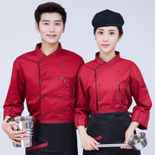 Lade das Bild in den Galerie-Viewer, 👨🍳【Professional Chef】Long Sleeve Kitchen Uniform | Stain-Resistant Twill Chef Coat | Red Restaurant Workwear