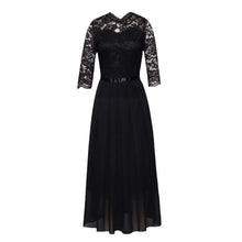 Cargar imagen en el visor de la galería, 👑【Luxury Lady】European Style Lace & Chiffon Evening Dress | Round Neck A-Line Midi Gown | Elegant Banquet Dress
