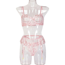 Cargar imagen en el visor de la galería, 「Floral Fantasy」3-Piece Lingerie Set ✨ Embroidered Corset & Garter Belt