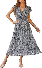 Cargar imagen en el visor de la galería, 🌸【Bohemian Style】Floral Print V-Neck Dress | Belted A-Line Maxi Dress | Summer Ruffle Hem Dress