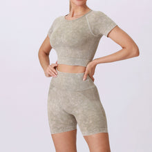 Load image into Gallery viewer, 「Curve Goddess」Plus Size Yoga Set ✨ Slim Fit Tee & Washed Shorts