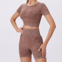 Load image into Gallery viewer, 「Curve Goddess」Plus Size Yoga Set ✨ Slim Fit Tee & Washed Shorts