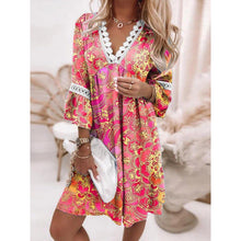 Cargar imagen en el visor de la galerĂa, đ¸ăBohemian SpringăV-Neck Floral Lace Dress | Bell Sleeve Vacation Dress | Casual Princess Style