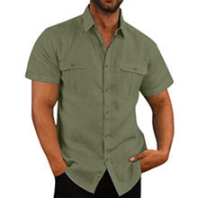 Charger l'image dans la galerie, Men's Summer Linen Shirt - Short Sleeve Casual Button Down with Contrast Collar & Relaxed Fit