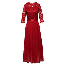 Cargar imagen en el visor de la galería, 👑【Luxury Lady】European Style Lace & Chiffon Evening Dress | Round Neck A-Line Midi Gown | Elegant Banquet Dress