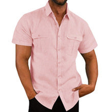 Charger l'image dans la galerie, Men's Summer Linen Shirt - Short Sleeve Casual Button Down with Contrast Collar & Relaxed Fit