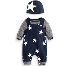 Cargar imagen en el visor de la galería, 🌟【Kids 3-Piece Set】Boys' Star Overalls + Striped Long Sleeve Tee + Hat | Cotton Casual Outfit