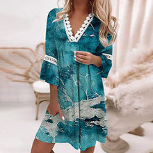 Cargar imagen en el visor de la galerĂa, đ¸ăBohemian SpringăV-Neck Floral Lace Dress | Bell Sleeve Vacation Dress | Casual Princess Style