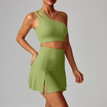 Load image into Gallery viewer, 「Asymmetric Edge」One-Shoulder Yoga Set ✨ Quick-Dry Sports Skirt Outfit