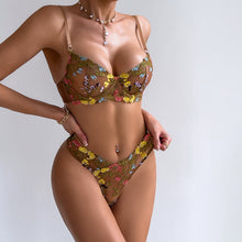 Cargar imagen en el visor de la galería, 「Sweet & Spicy」Floral Underwire Bra Set ✨ Sheer Mesh Lace Lingerie