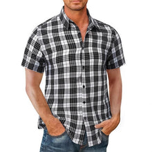 Load image into Gallery viewer, European & American Men's New 3D Printed Short Sleeve Shirt - Stylish Checkered Breathable Open Front Shirt, Turn-Down Collar, Stretch Polyester Casual Top