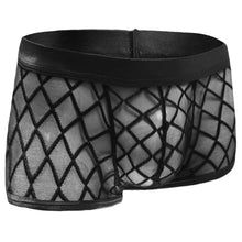 Charger l&#39;image dans la galerie, Culotte érotique pour homme en dentelle carrée transparente en maille taille basse, petit boxer
