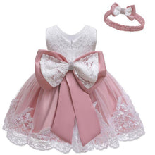 Загрузить изображение в средство просмотра галереи, 👶【Baby Dress】Cotton Christening Gown | Lace Pinafore + Bow Headband Set
