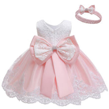 Загрузить изображение в средство просмотра галереи, 👶【Baby Dress】Cotton Christening Gown | Lace Pinafore + Bow Headband Set
