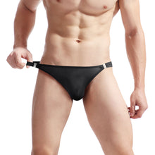 Charger l&#39;image dans la galerie, Lingerie sexy pour hommes, sous-vêtements érotiques, culottes, culottes semi-transparentes en soie glacée, taille basse, boutons, string, pantalon
