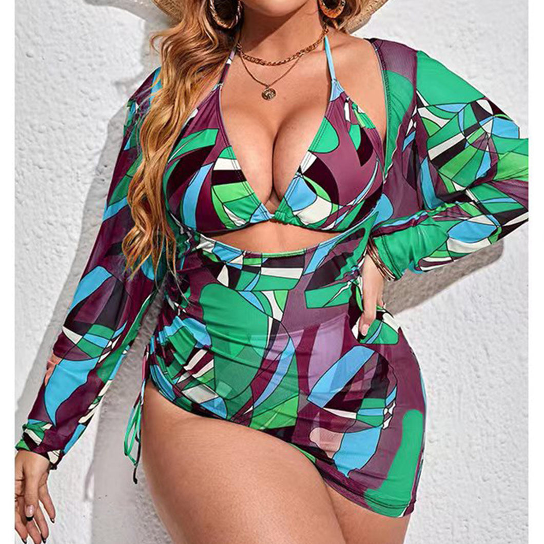 🌊【Plus Size】Mesh Cover-Up Swimsuit | High Waist One-Piece | Padded Monokini