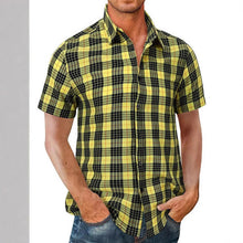 Load image into Gallery viewer, European &amp; American Men&#39;s New 3D Printed Short Sleeve Shirt - Stylish Checkered Breathable Open Front Shirt, Turn-Down Collar, Stretch Polyester Casual Top
