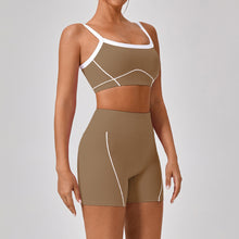 Lade das Bild in den Galerie-Viewer, 「Nude Statement」Color Block Yoga Set ✨ Built-in Bra Cami &amp; Shorts
